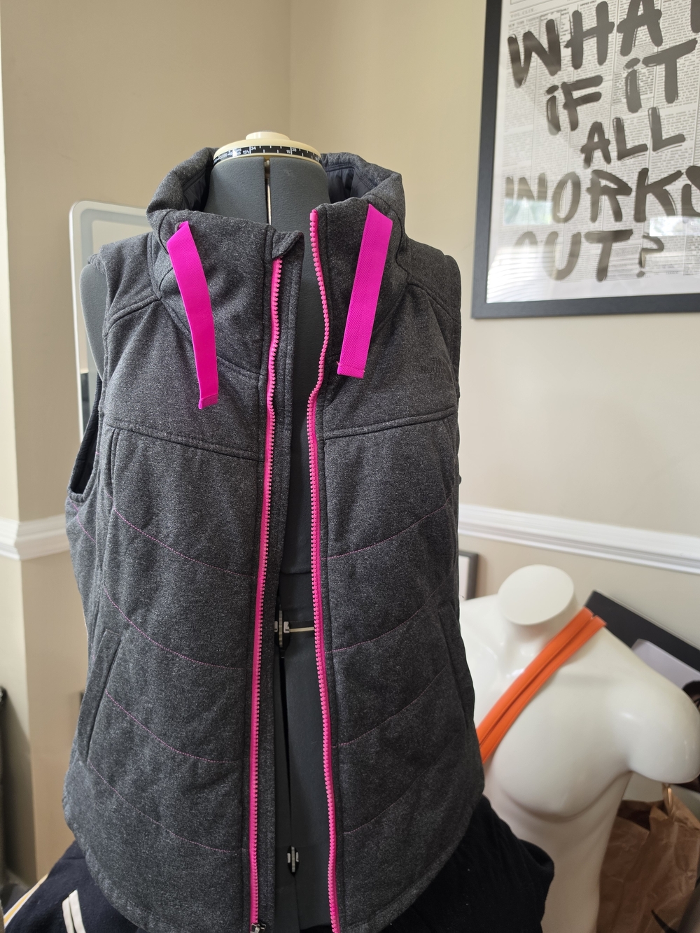 The North Face Women's Charcoal Jacket with Pink Logo